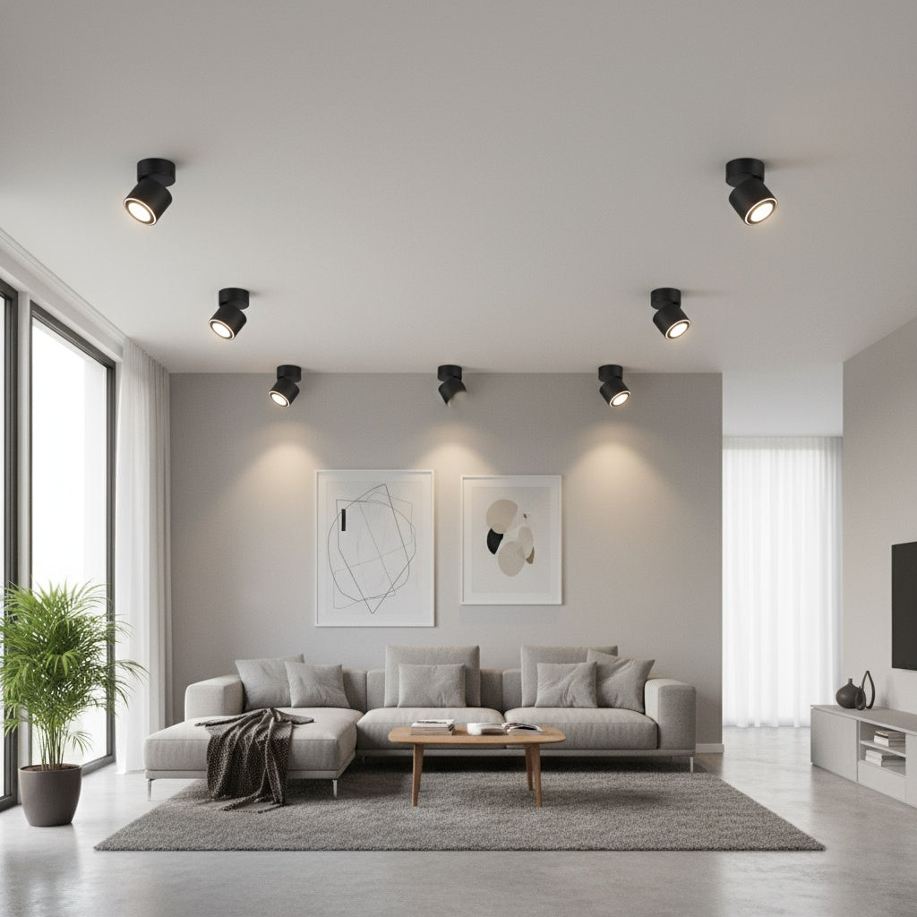 Spot LED Premium Aplicat Orientabil Rotund Negru 3 Moduri de Iluminare