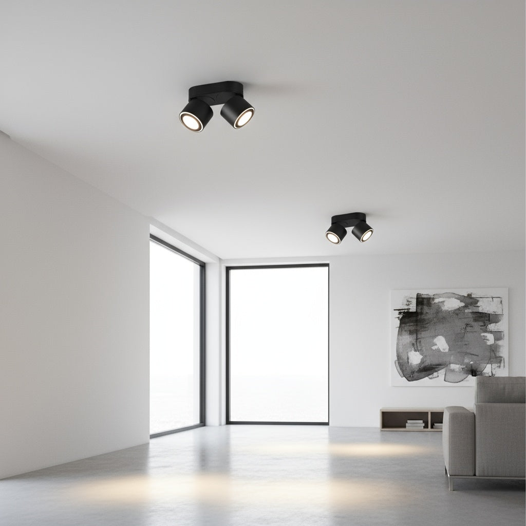 Spot LED Premium Aplicat Orientabil Dreptunghiular 2x450lm Negru 3 Moduri de Iluminare