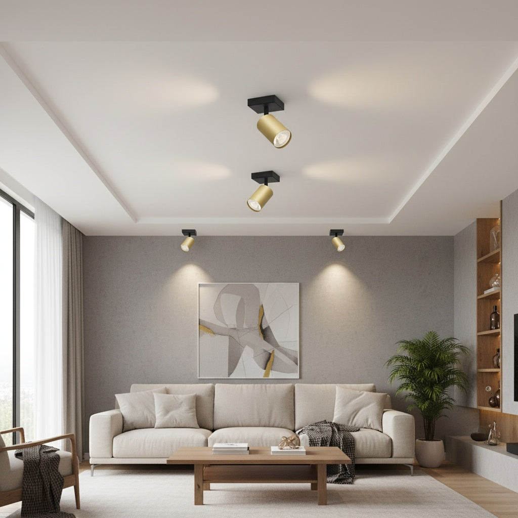 Spot Aplicat Orientabil Rotund Negru & Auriu Dulie GU10 Ø55x120mm