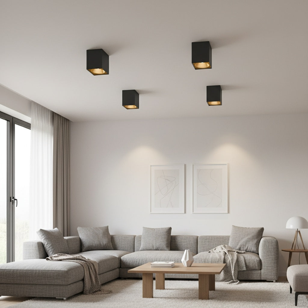 Spot Aplicat Patrat Negru & Auriu Dulie GU10 L80xH117mm