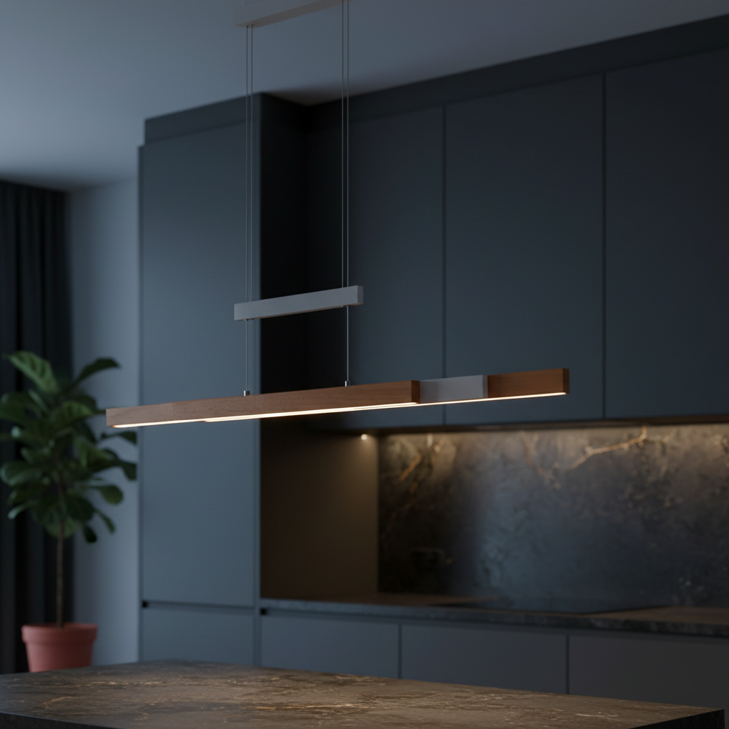 Lustra LED Suspendata White & Wood Design 150CM ENZO Liniara Echivalent 350W