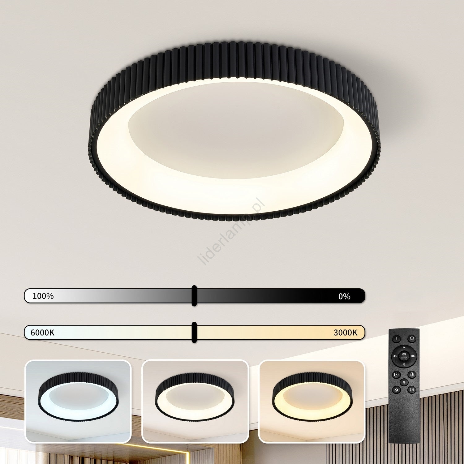 Lustra LED Aplicata PALLADIO Black Echivalent 700W Telecomanda