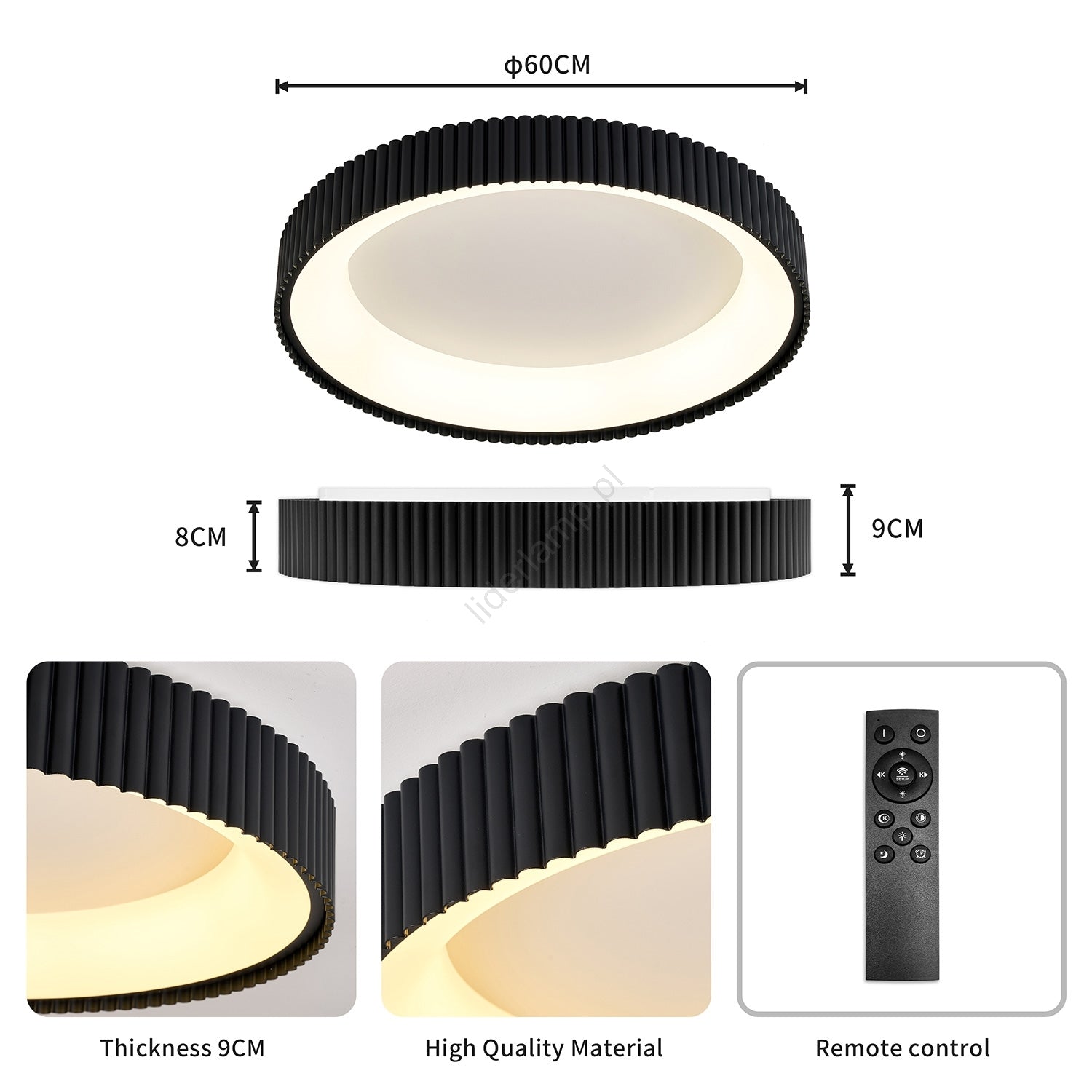 Lustra LED Aplicata PALLADIO Black Echivalent 700W Telecomanda
