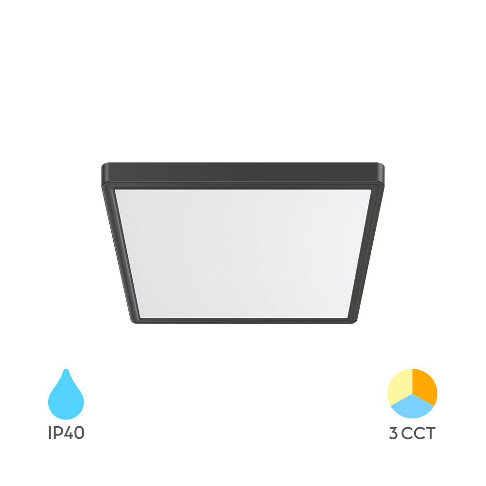 Plafoniera LED Zetta 23x23CM Neagra IP40 3 Lumini Echivalent 160W