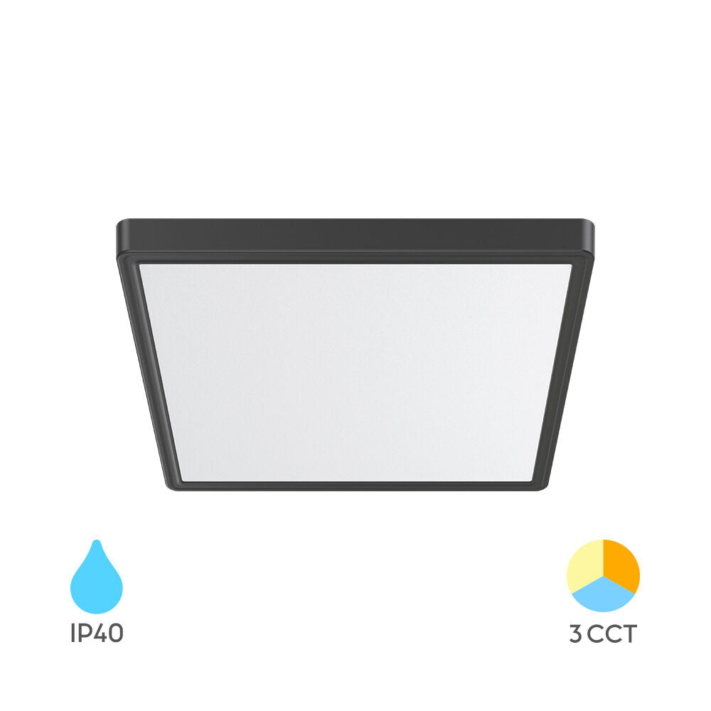 Plafoniera LED Zetta 30x30CM Neagra IP40 3 Lumini Echivalent 200W