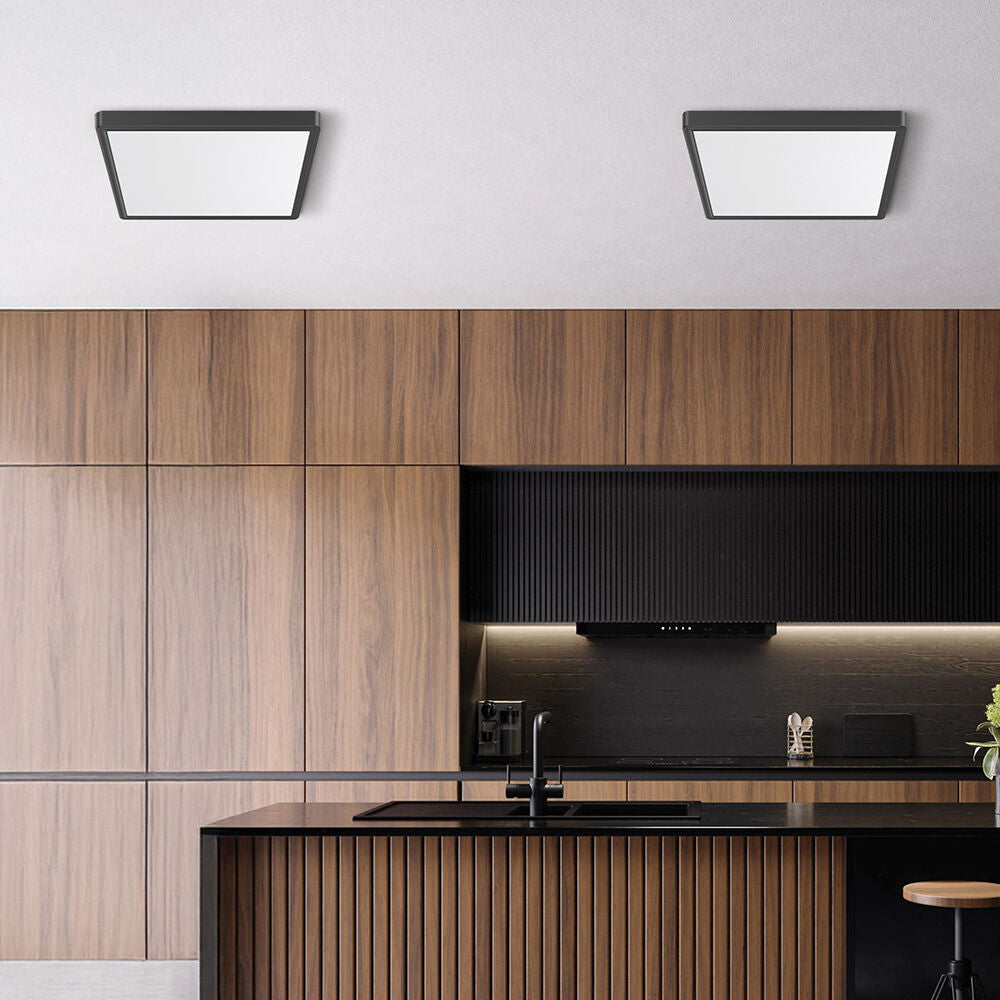 Plafoniera LED Zetta 30x30CM Neagra IP40 3 Lumini Echivalent 200W