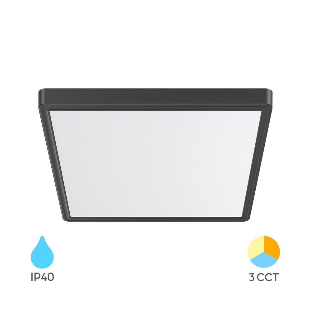 Plafoniera LED Zetta 40x40CM Neagra IP40 3 Lumini Echivalent 250W