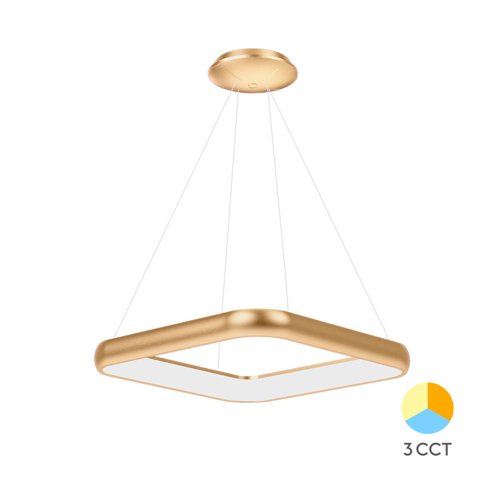 Lustra LED Suspendata BELLA Gold Square, 3 Lumini din buton Echivalent 500W