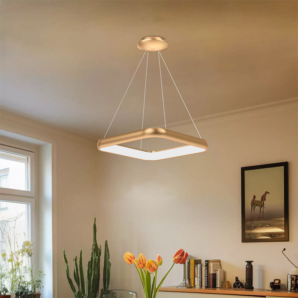 Lustra LED Suspendata BELLA Gold Square, 3 Lumini din buton Echivalent 500W