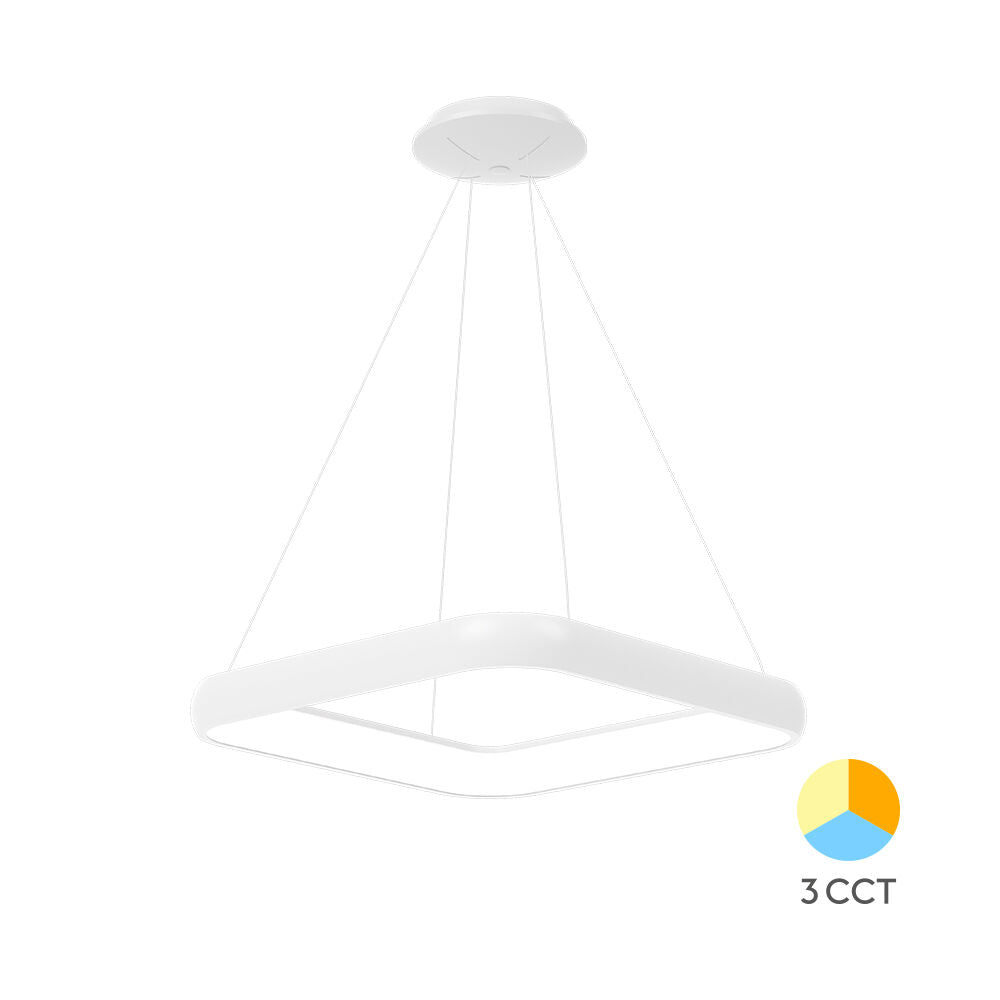 Lustra LED Suspendata BELLA White Square, 3 Lumini din buton Echivalent 500W