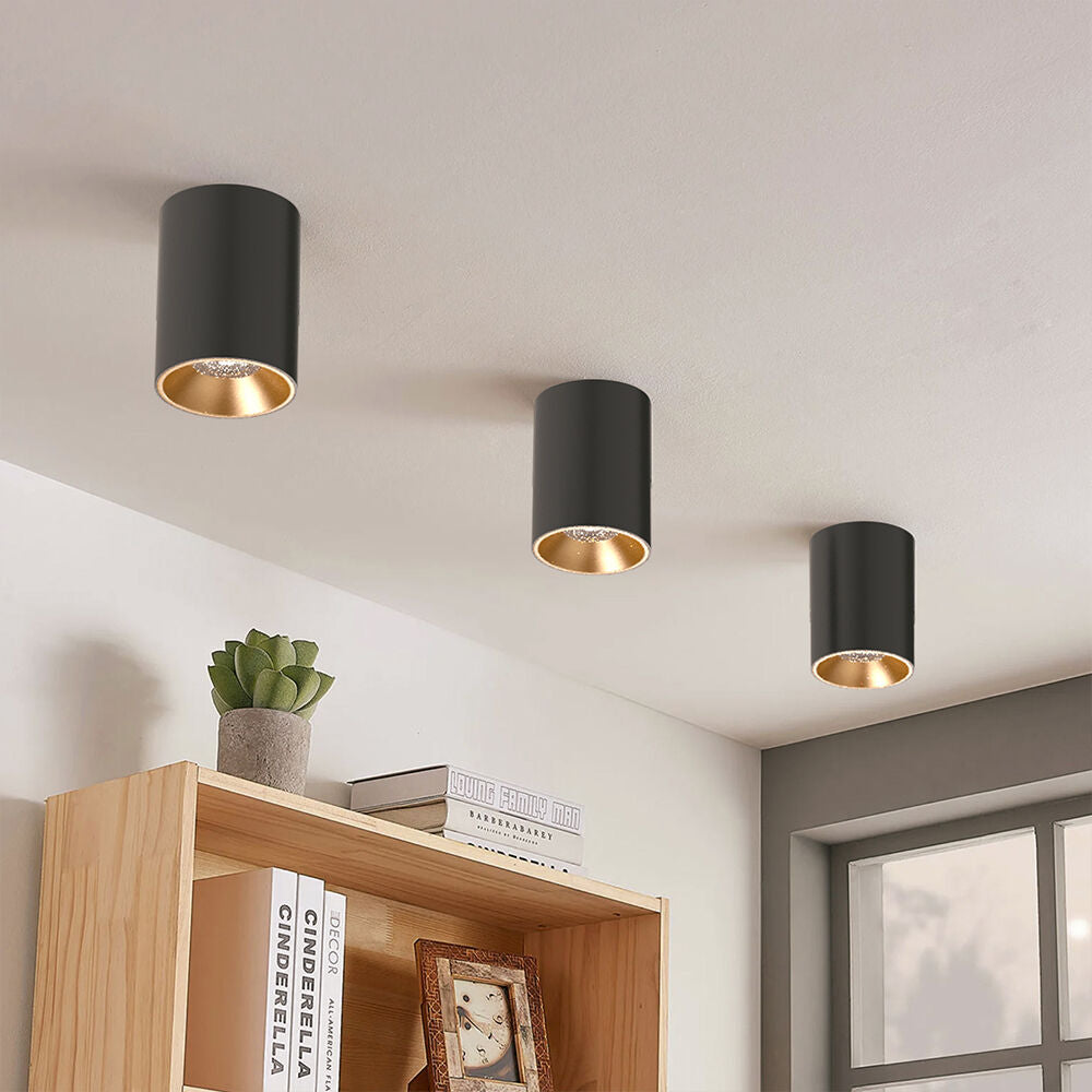 Spot Aplicat Rotund Negru & Auriu Dulie GU10 Ø80x117mm
