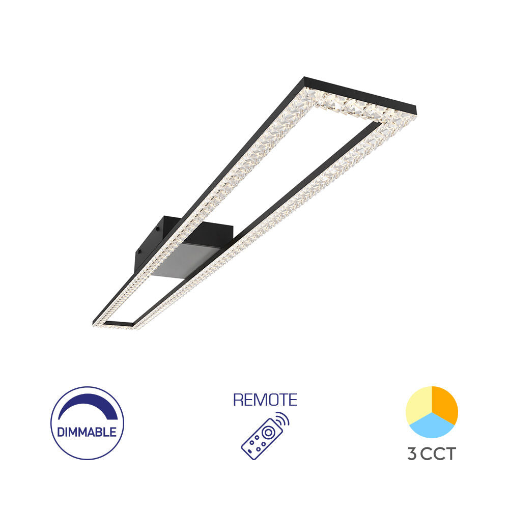 Lustra LED Rectangular 108cm Cristal Black Echivalent 400W Telecomanda