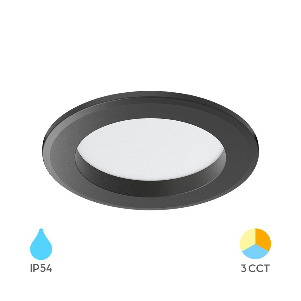 Spot LED 9W Incastrabil CCT cu 3 Lumini Rotund Negru pentru Exterior IP54