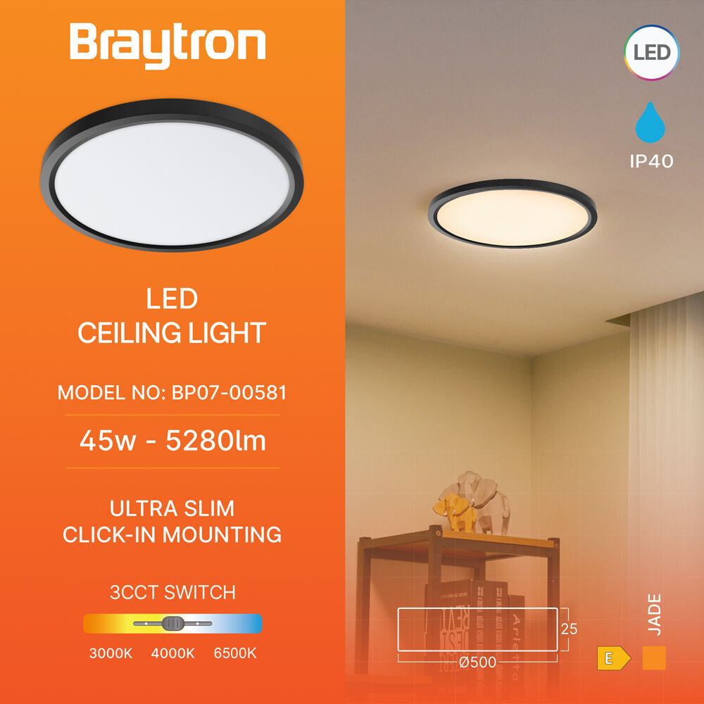 Plafoniera LED Zetta 50CM Neagra IP40 3 Lumini Echivalent 400W