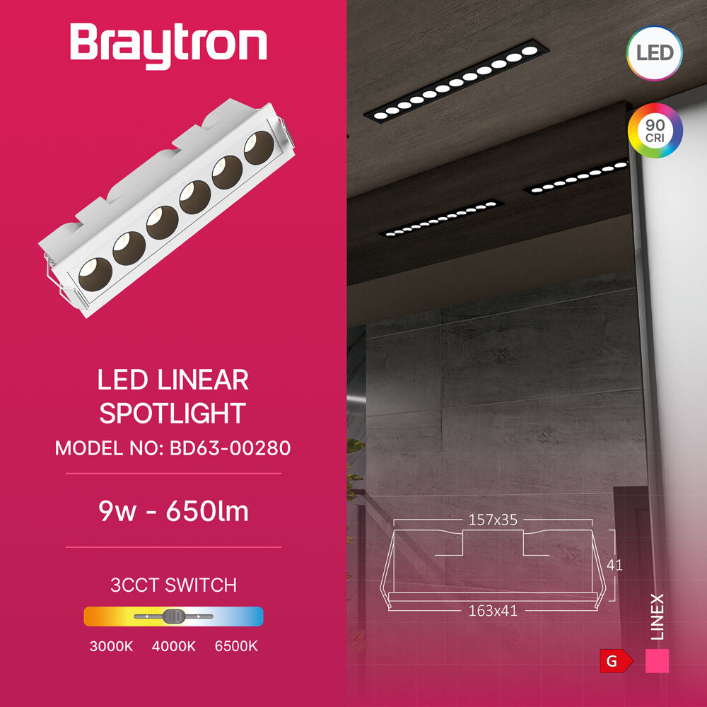 Spot LED Liniar Incastrabil CCT Alb si Negru cu 3 Lumini 16.3x4.1CM