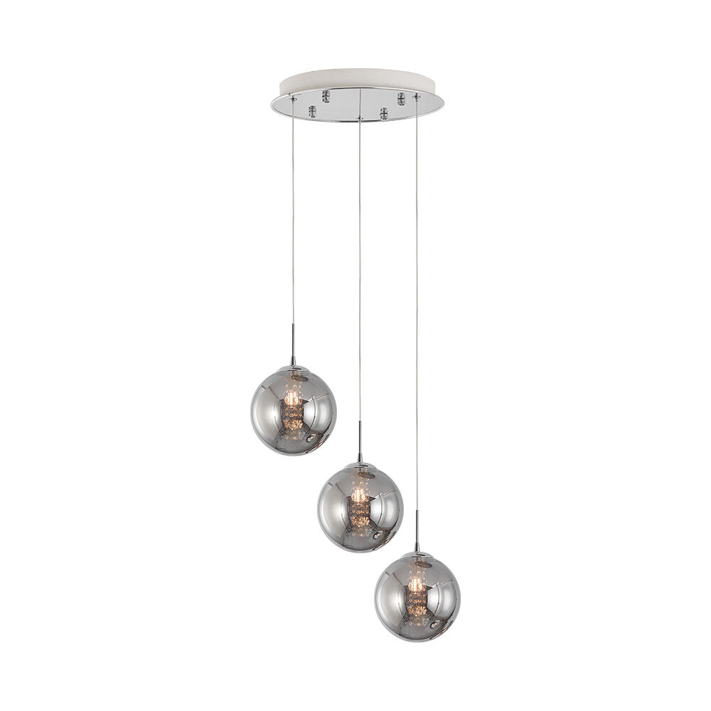 Lustra Suspendata LIMA Silver Abajur Fumuriu 3xG9