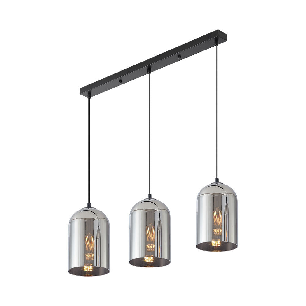 Lustra Liniara Smokey Negru Abajur Fumuriu 3xE27