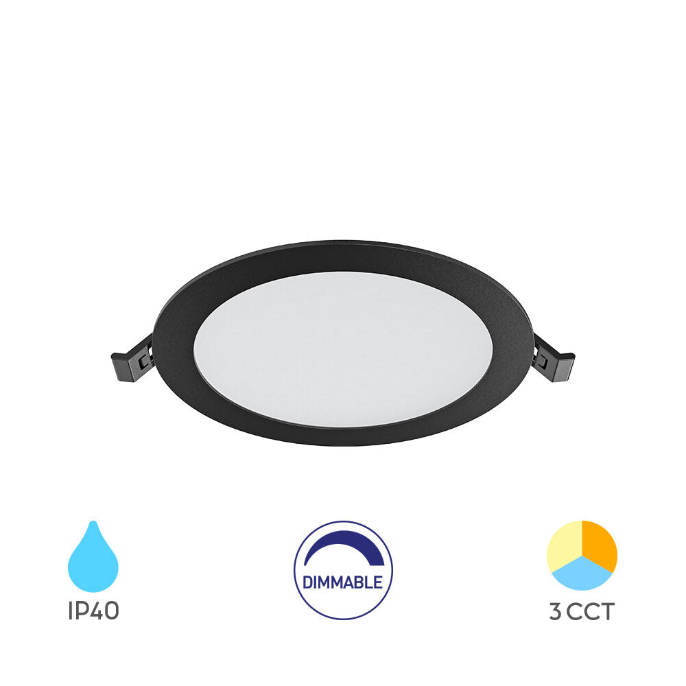 Spot LED 12W CCT Slim Rotund Negru / Dimabil / ⌀170mm / Incastrabil IP40 / 3 Lumini