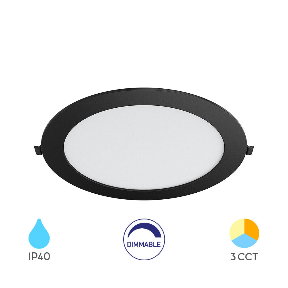 Spot LED 18W CCT Slim Rotund Negru / Dimabil / ⌀229mm / Incastrabil IP40 / 3 Lumini