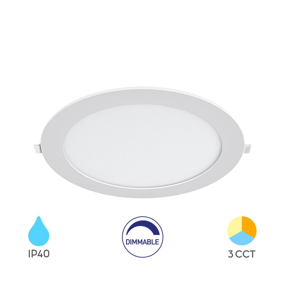 Spot LED 18W CCT Slim Rotund Alb / Dimabil / ⌀229mm / Incastrabil IP40 / 3 Lumini
