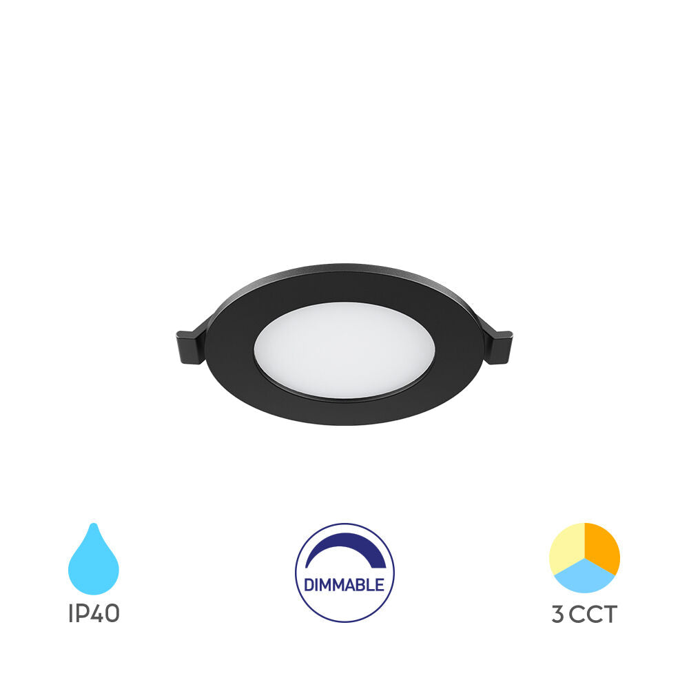 Spot LED 4W CCT Slim Rotund Negru / Dimabil / ⌀85mm / Incastrabil IP40 / 3 Lumini