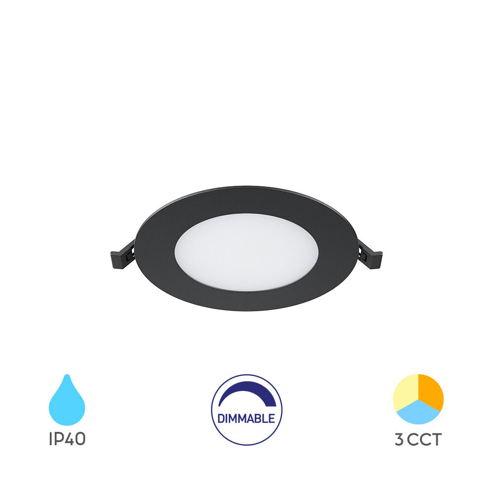 Spot LED 6W CCT Slim Rotund Negru / Dimabil / ⌀128mm / Incastrabil IP40 / 3 Lumini