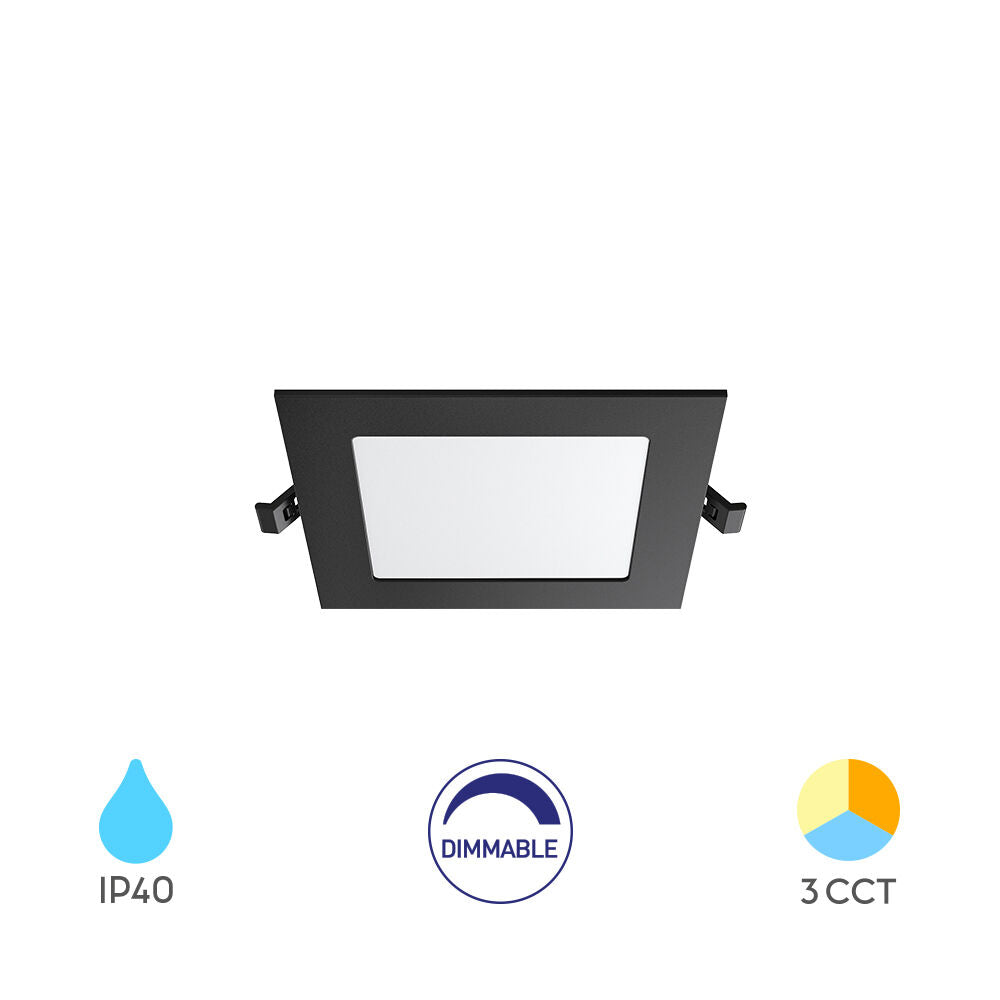 Spot LED 4W CCT Slim Patrat Negru / Dimabil / 90mm / Incastrabil IP40 / 3 Lumini