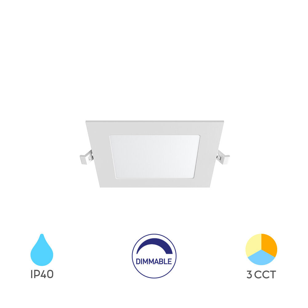 Spot LED 4W CCT Slim Patrat Alb / Dimabil / 90mm / Incastrabil IP40 / 3 Lumini