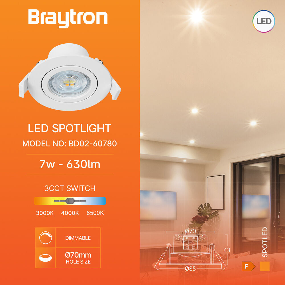 Spot LED Incastrabil Rotund Fascicul Reglabil Alb Dimabil cu 3 Lumini ⌀8.5CM