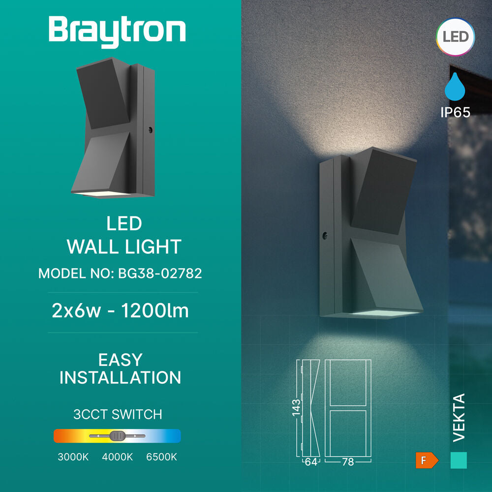 Aplica LED VENTO Grey IP65 1200lm CCT