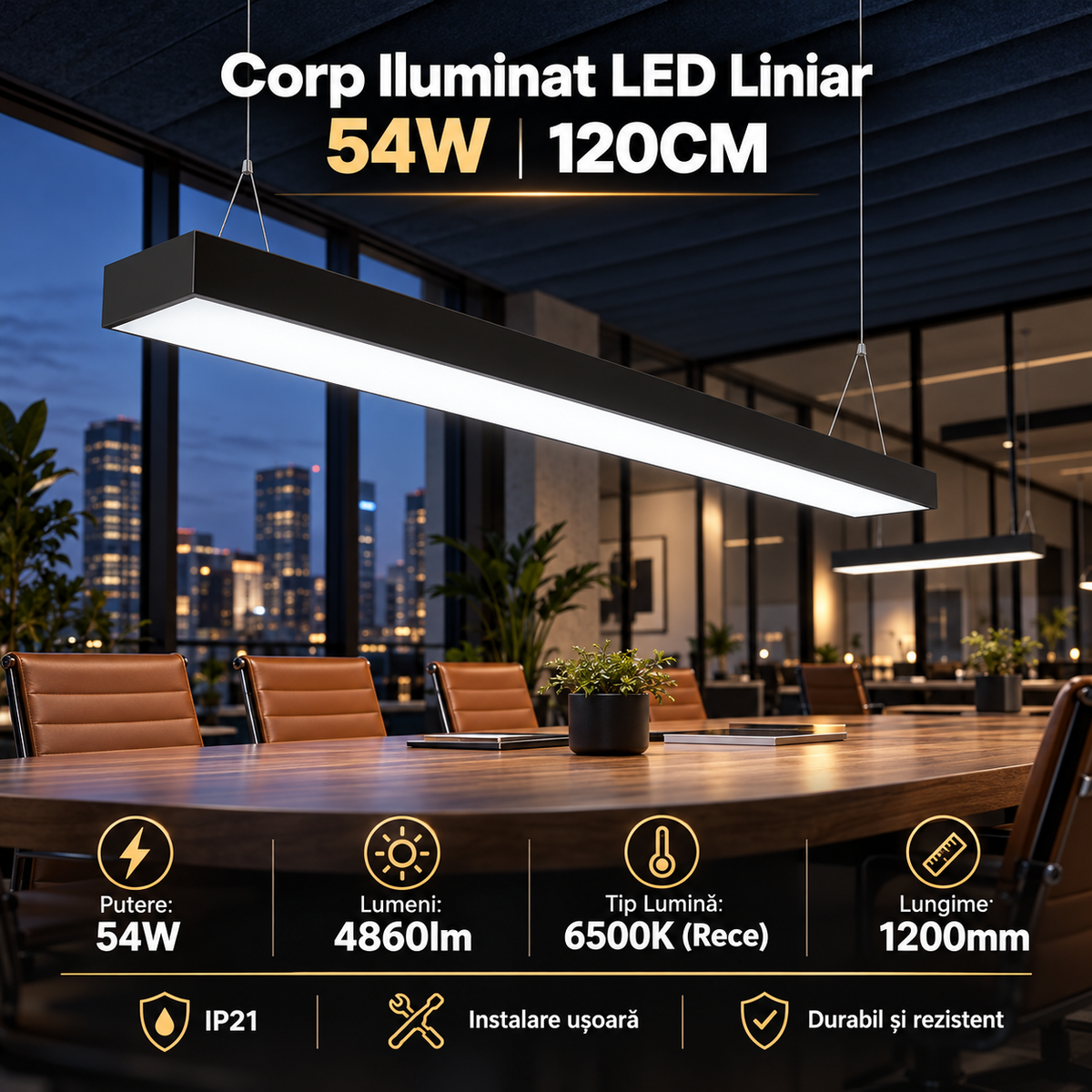 Corp Iluminat LED BRILLOX 120W 120x30 cm Suspendat/Aplicat Negru