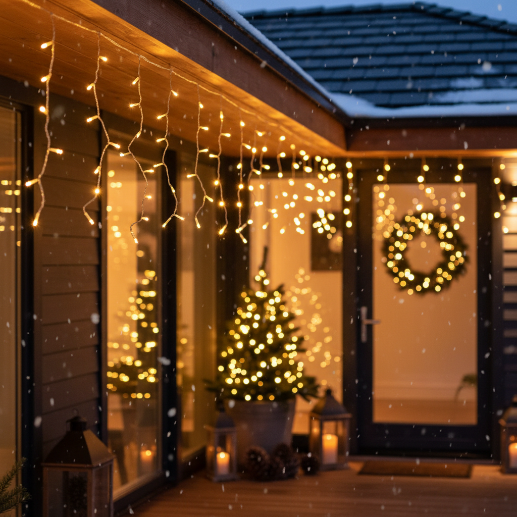 Instalatie LED Perdea Snowvale 10x0.6m Lumina Alb Cald 400 LED-uri Fir Alb IP44