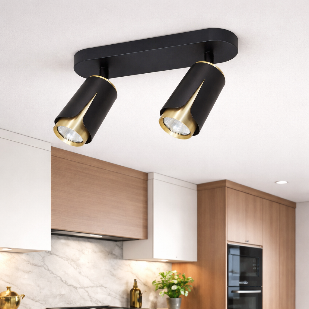Lustra Flower Black & Gold Premium cu 2 Spoturi Reglabile