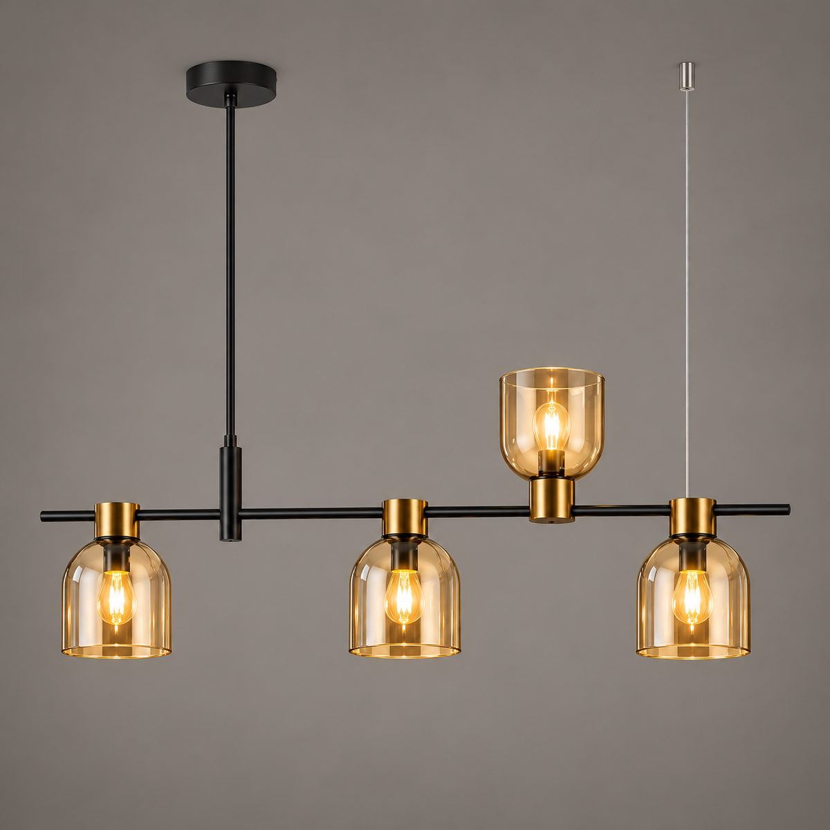 Lustra Suspendata Keryo Black & Gold Abajur Transparent 4xE27