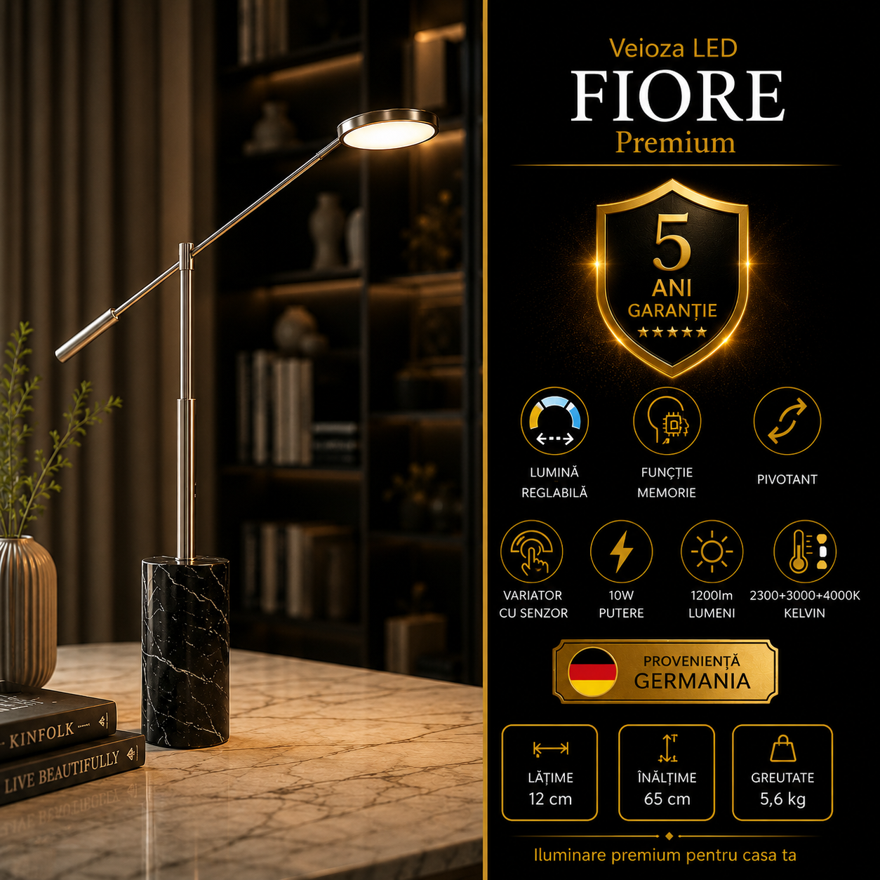 Veioza LED Premium Fiore Silver 65CM