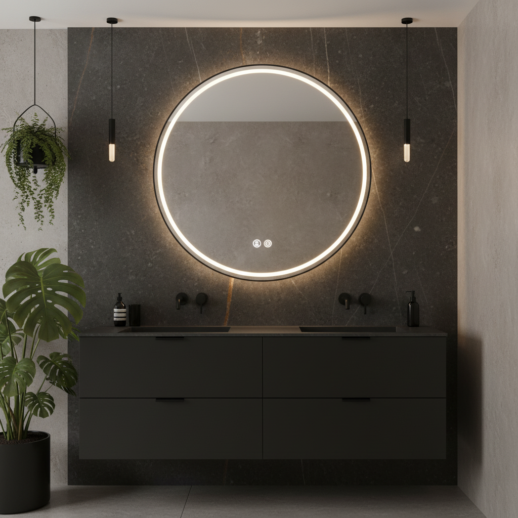 Oglinda LED Rotunda 70cm, 3 Lumini, Dezaburire, DImabila si Touch OD016-Negru