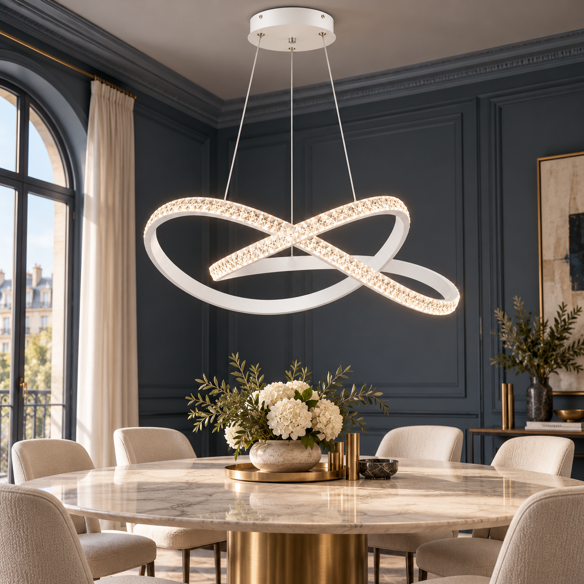 Lustra LED Infinity White Suspendata 60CM Echivalent 500W Telecomanda