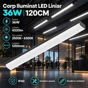 Corp Liniar LED Negru Proline 120 Cm 36W 4320lm CCT IP40