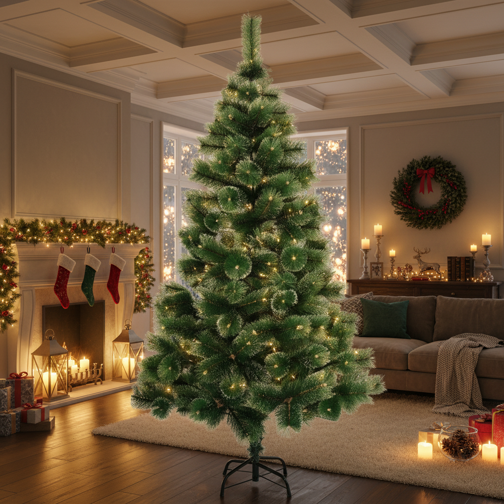 Brad Artificial de Craciun 210cm Pin Varfuri Ninse, Ace 3D, Suport Metalic A4