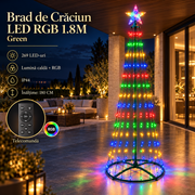 Brad LED RGB de Craciun Verde 180CM | 360lm | Telecomanda | IP44