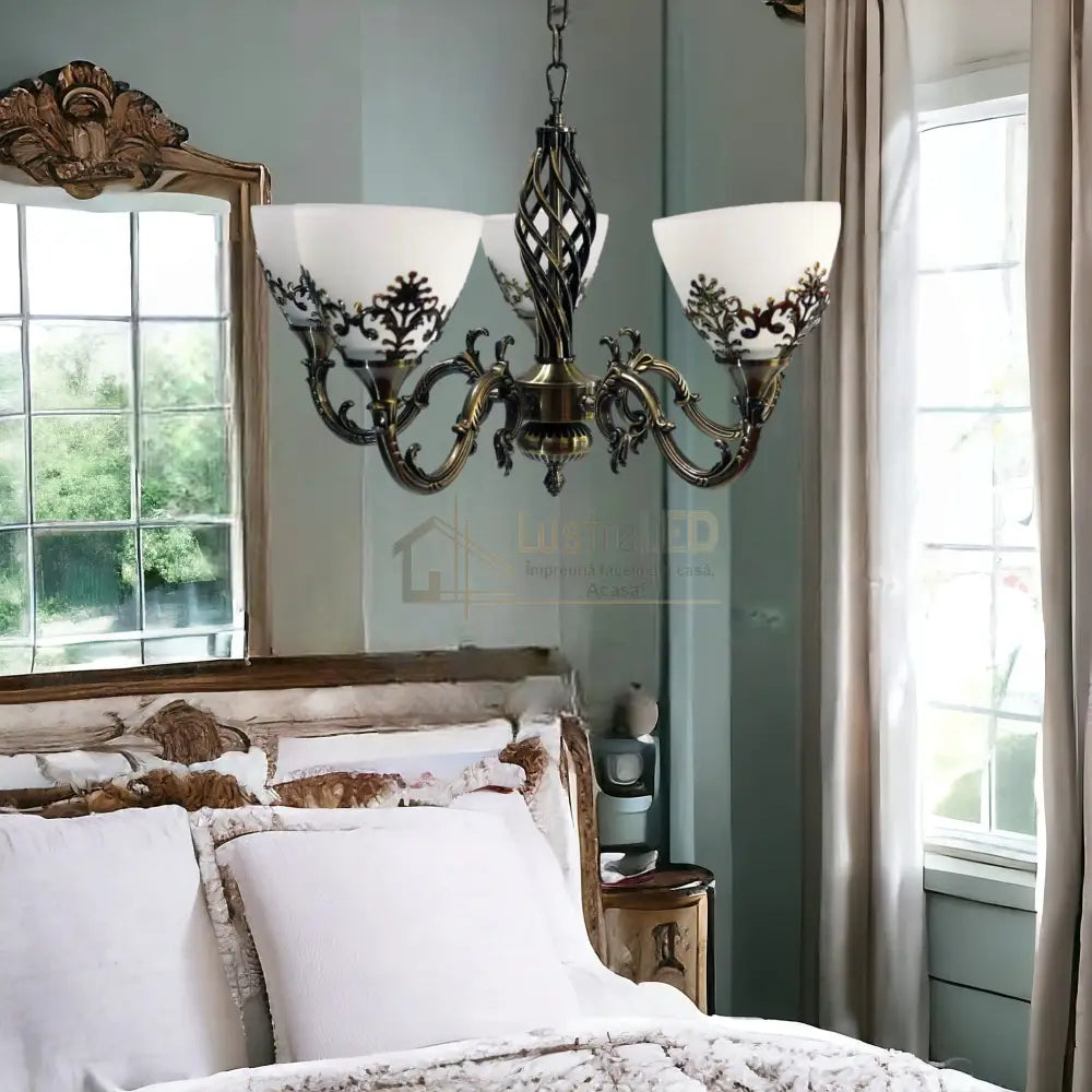 Candelabru Antichizat Bronz 5Xe27 Melo Chandeliers Crystal
