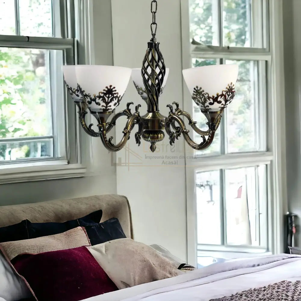 Candelabru Antichizat Bronz 5Xe27 Melo Chandeliers Crystal