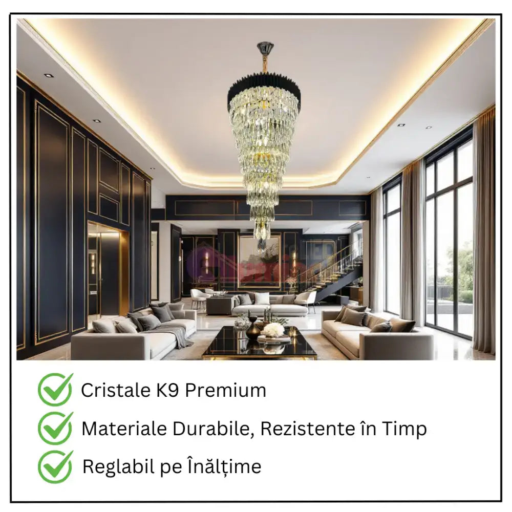 Candelabru Cristal 160CM Black Extravaganza 25xE14 lustreled.ro