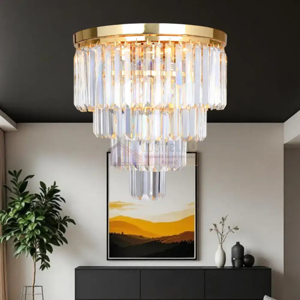 Lustra Cristal 5xE14 Volux ALB + AURIU / CRISTAL / 30CM Chandeliers Crystal