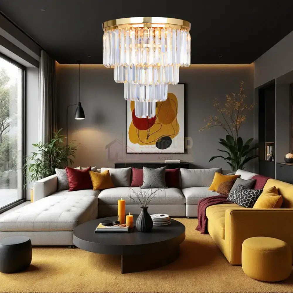 Lustra Cristal 5xE14 Volux ALB + AURIU / CRISTAL / 30CM Chandeliers Crystal