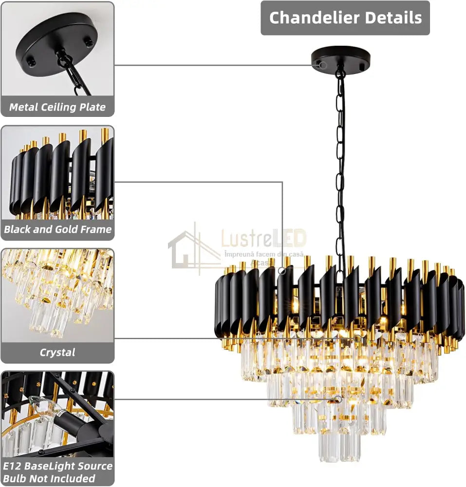Candelabru Cristal BLACK PANTHER 400mm NEGRU + AURIU / CRISTAL / 40CM Chandeliers Crystal
