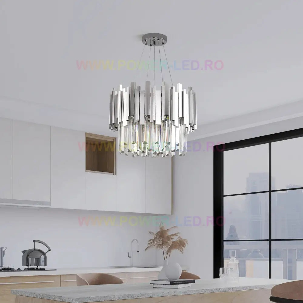 Candelabru Cristal Glory Silver 40Cm Cu Lant Chandeliers Crystal