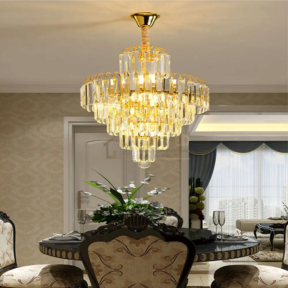 Candelabru Cristal Golden Elegance 5 Becuri E14 si 90cm cu tot cu lant AURIE / CRISTAL / 90CM Chandeliers Crystal