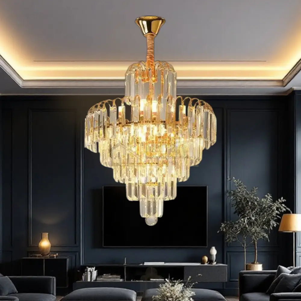 Candelabru Cristal Golden Elegance 5 Becuri E14 si 90cm cu tot cu lant AURIE / CRISTAL / 90CM Chandeliers Crystal