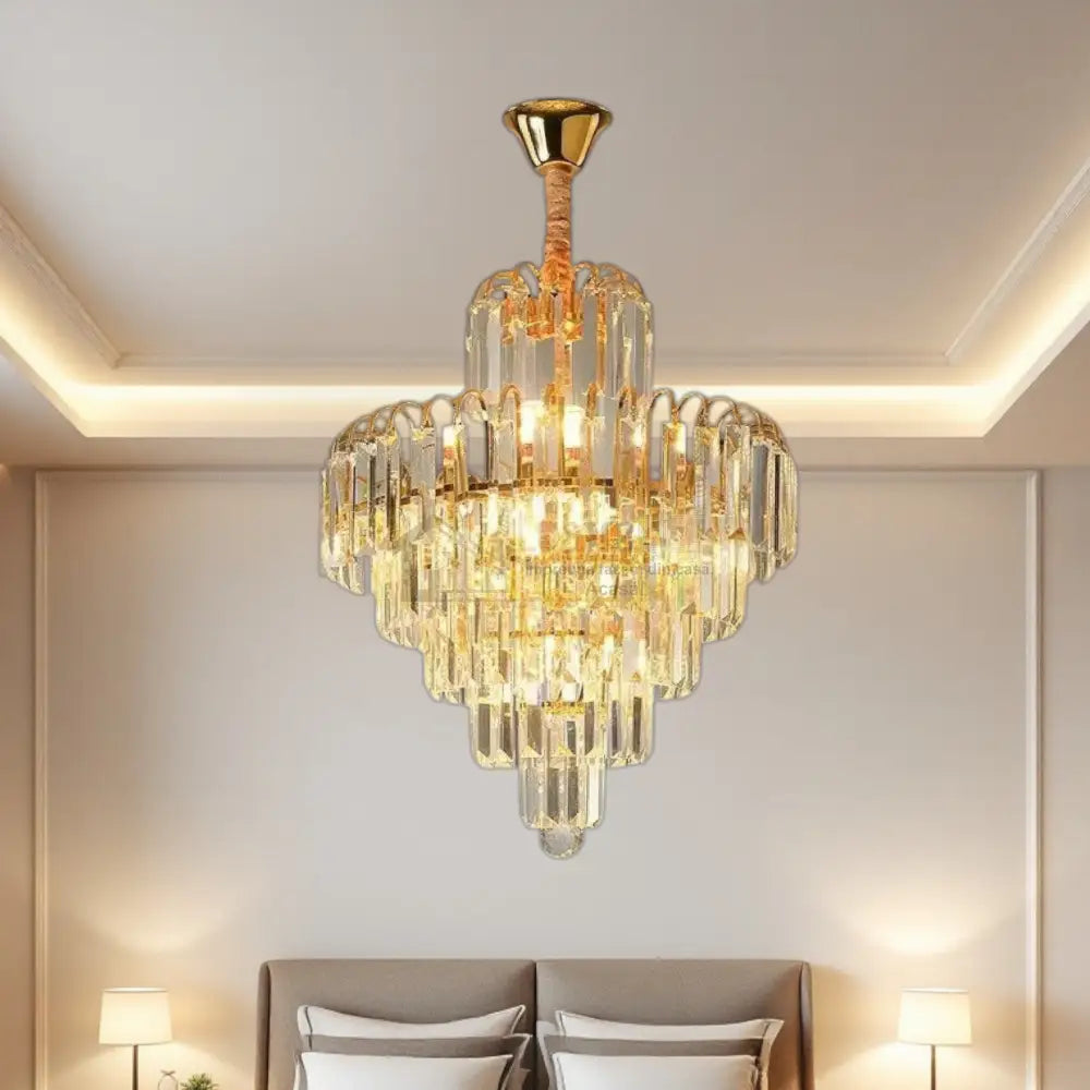 Candelabru Cristal Golden Elegance 5 Becuri E14 si 90cm cu tot cu lant AURIE / CRISTAL / 90CM Chandeliers Crystal